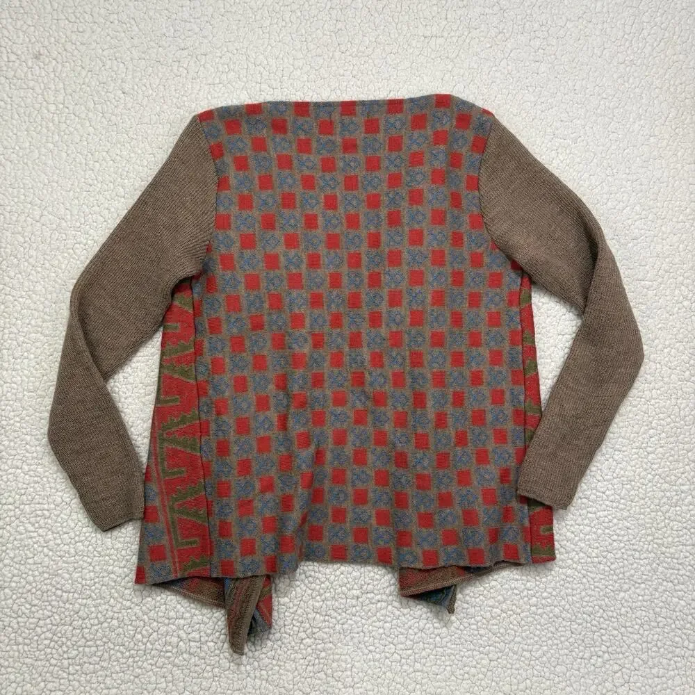 SOL Peruvian 100% Baby Alpaca‎ Southwest Print Cardigan Sweater Sz S Draped Open